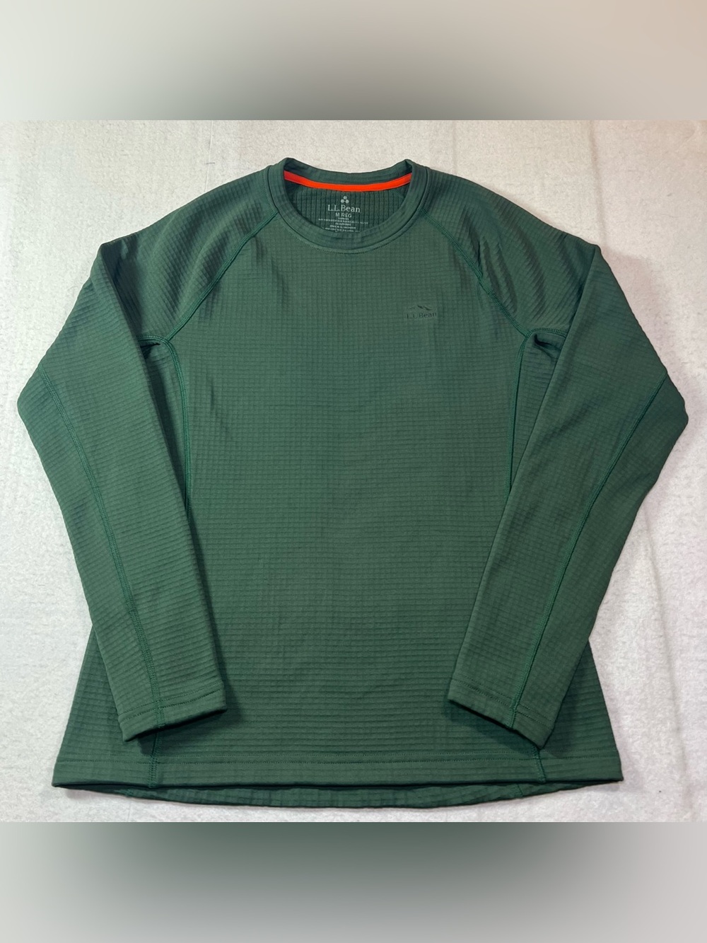 LL Bean Women’s Heavyweight Grid Fleece Thermal Base Layer Crew Top,Green, M